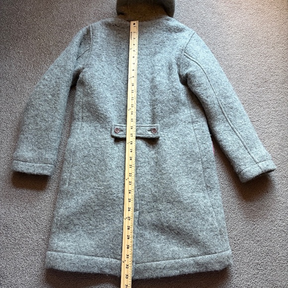 Mini Boden Girls Gray Wool Hooded Duffle Coat Toggles Pink Accents | Size 11-12Y - Picture 9 of 16
